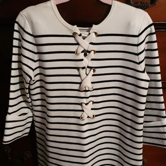 Nautical Striped Criss Cross Knit Dress sz L - Picture 2 of 3